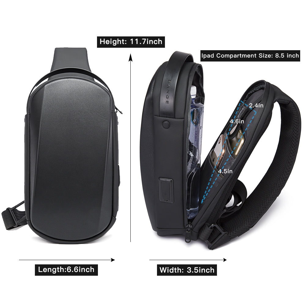 BANGE Sling Bag Waterproof Shell Crossbody Bag Backpack for Men with USB Charging Port 3