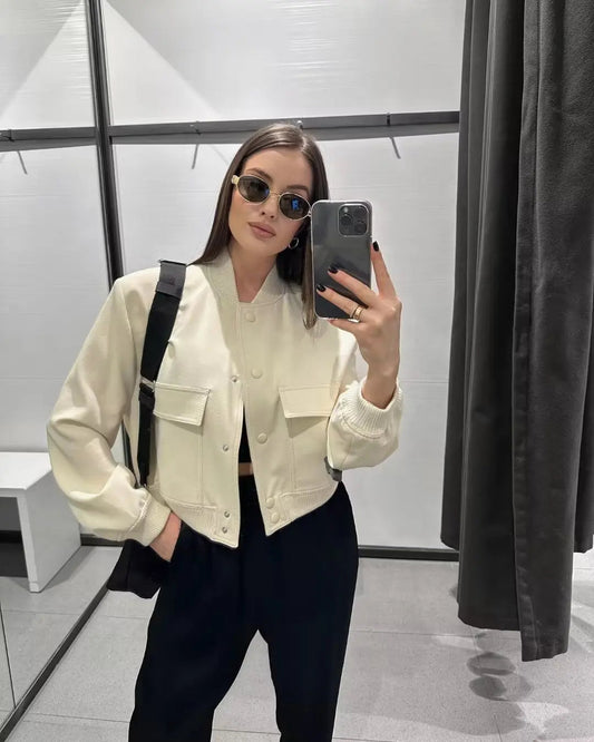 BELLA | Crop Long Sleeve  Bomber Jacket 0