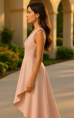 SABRINA | Stylish Apricot V-Neck Wrap Dress with Elegant Split Detail-2