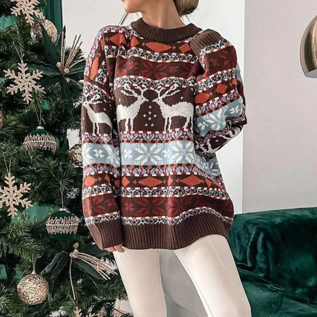 Baliona | Warm Reindeer Christmas Sweater for Women | Oversized 0