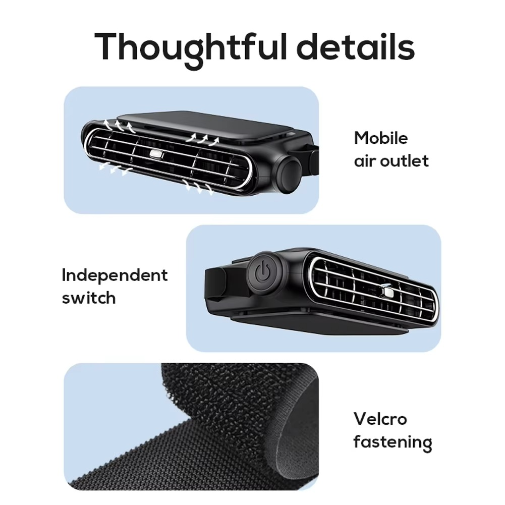 Car Headrest Cooling Fan 3 Speeds Adjustable Electric Car Seat Fan 5V/2A Car Rear Backrest Fan Car Interior Accessories 6