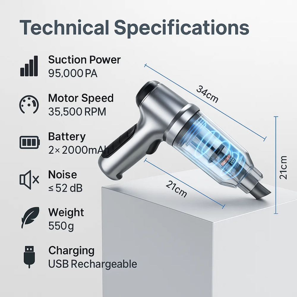 Car Vacuum Cleaner - Powerful and Compact Car Vac for Quick Cleaning 6