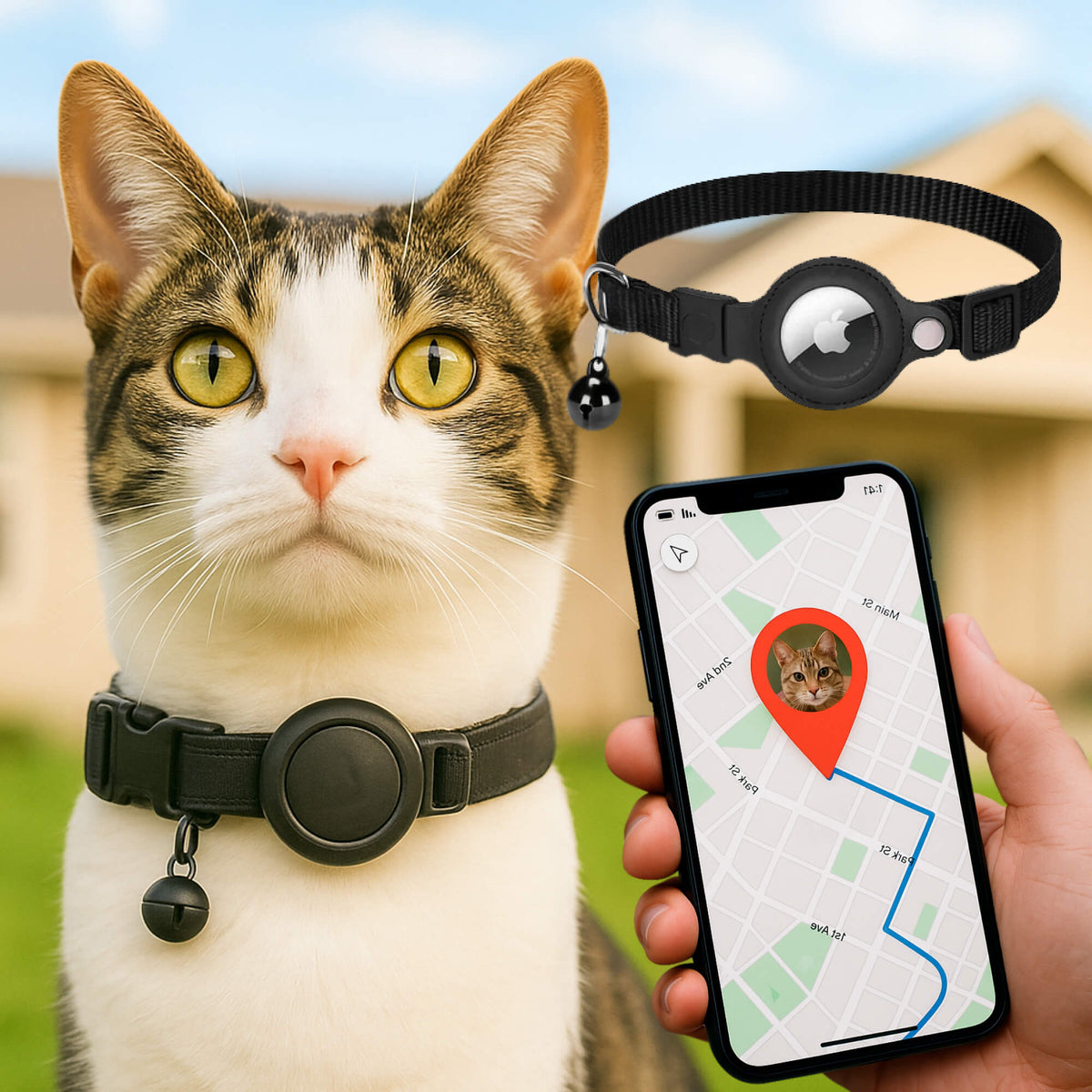 Cat GPS Tracker Collar | Quick Release Closure, Reflective Design & Durable for Outdoor Safety Adventures 0