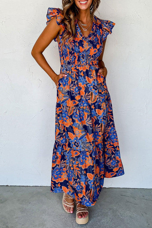  Chic Boho Floral Ruffle Dress with V-Neckline-1
