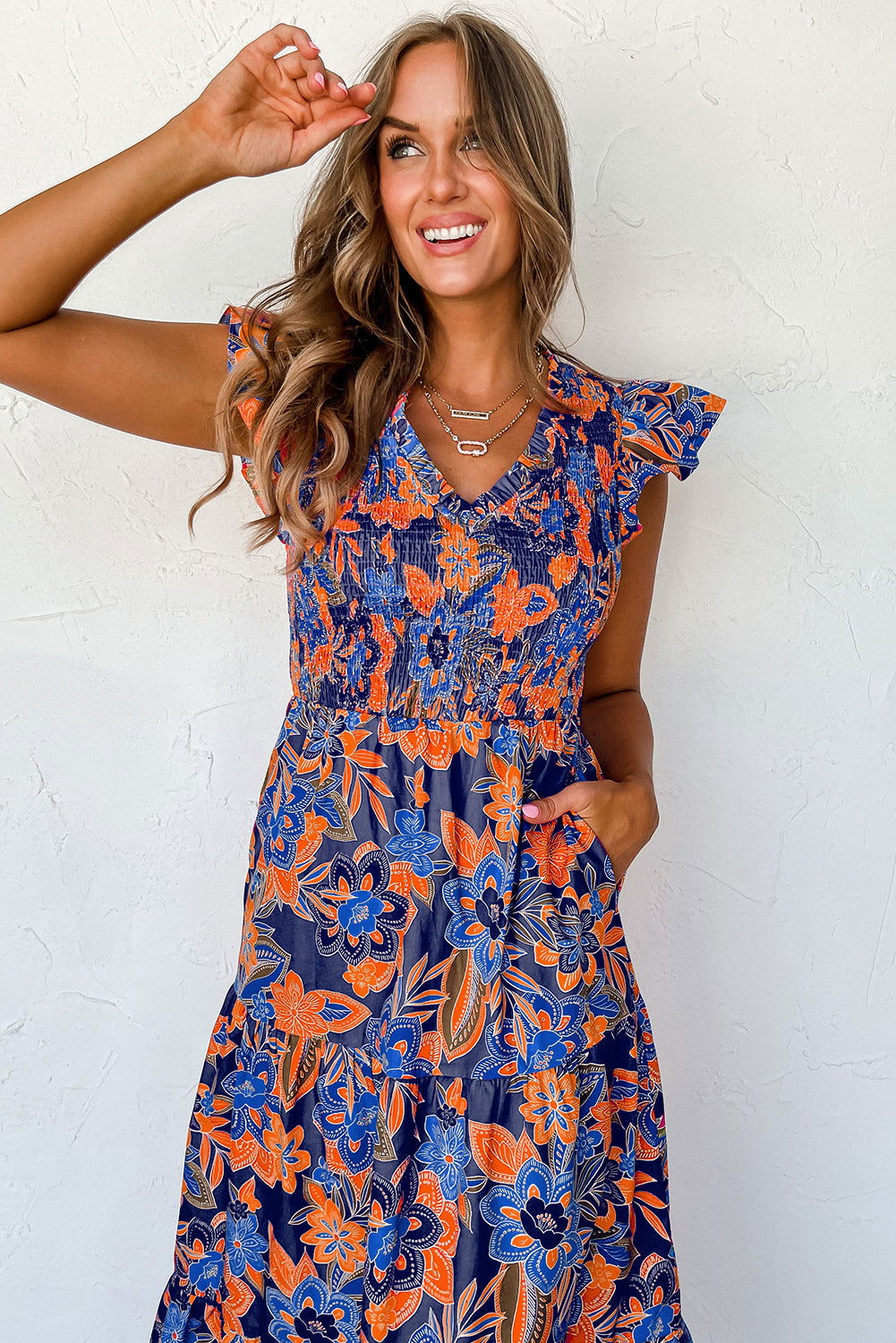  Chic Boho Floral Ruffle Dress with V-Neckline-5