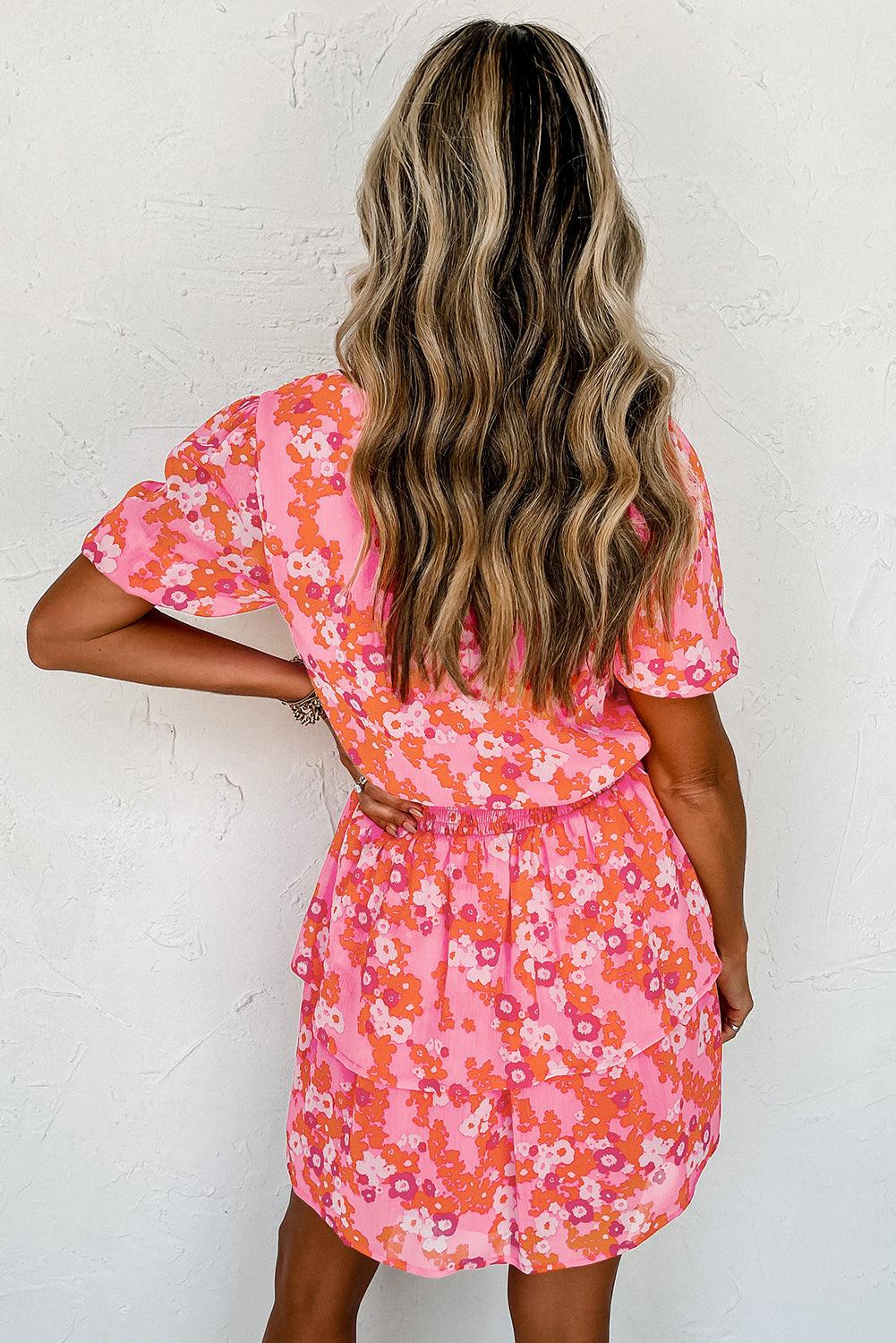  Chic Pink V-Neck Dress with Playful Short Ruffles-3