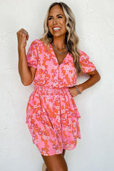  Chic Pink V-Neck Dress with Playful Short Ruffles-4