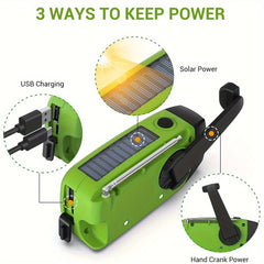 Compact emergency radio with 2000mah Power Bank, solar, hand crank and built -in flashlight for use outdoors 3