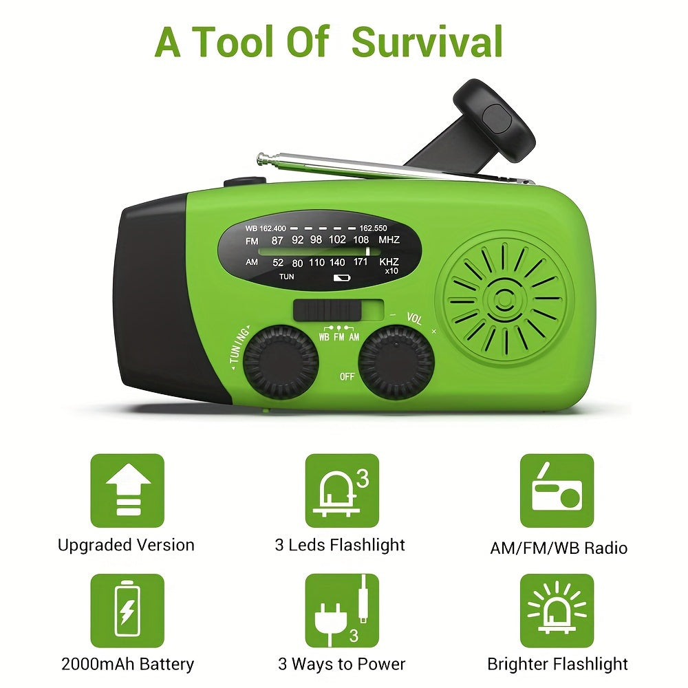 Compact emergency radio with 2000mah Power Bank, solar, hand crank and built -in flashlight for use outdoors 4