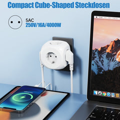 Compact portable power plug -in cubes with 5 electrical connections - light and safe for home, office and travel 2