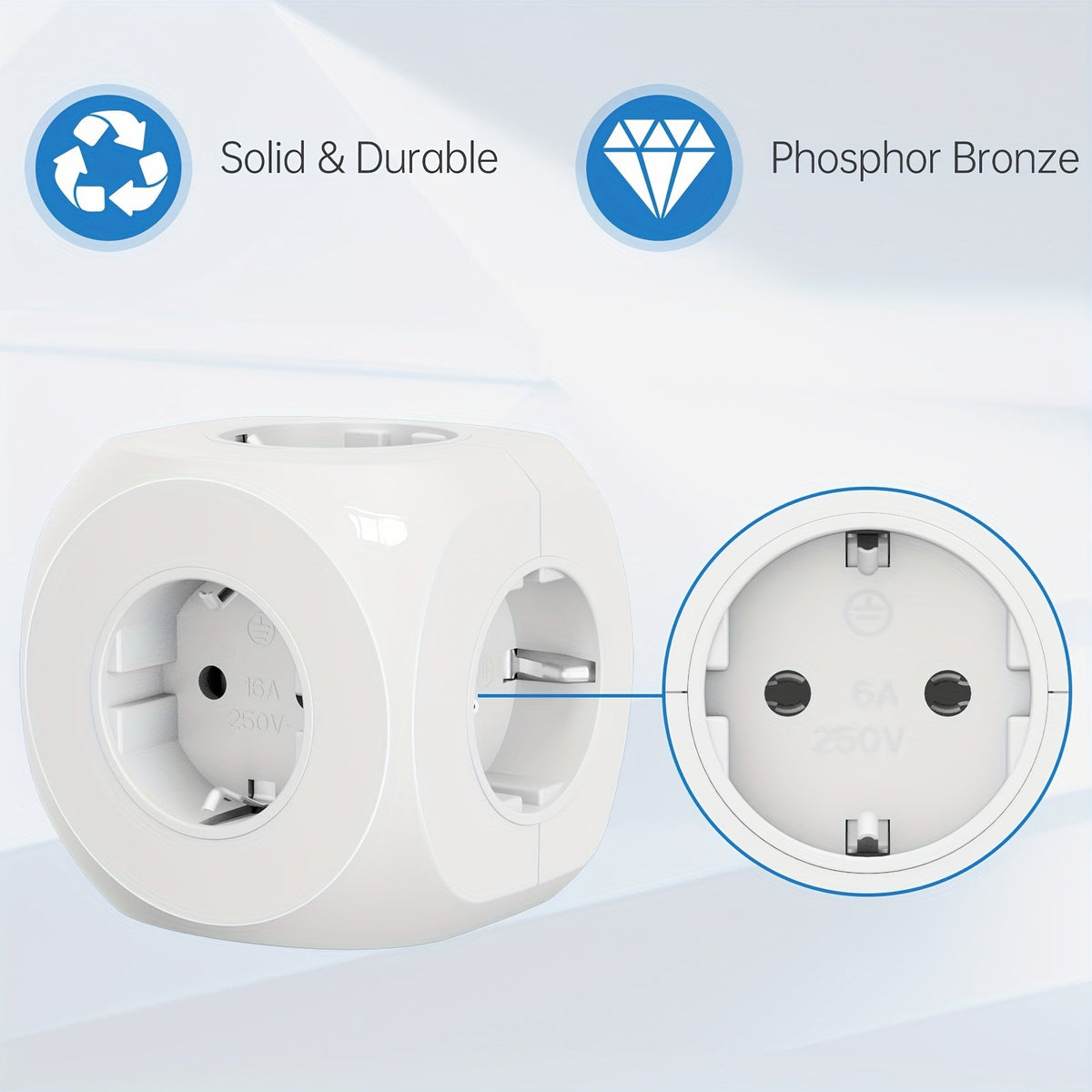 Compact portable power plug -in cubes with 5 electrical connections - light and safe for home, office and travel 4