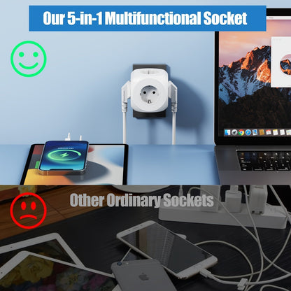 Compact portable power plug -in cubes with 5 electrical connections - light and safe for home, office and travel 5