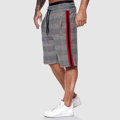  Men's drawstring checkered shorts with elastic waistband-1