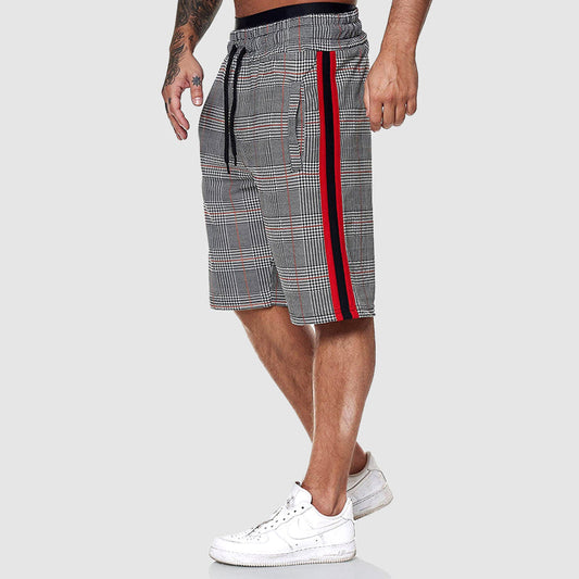  Men's drawstring checkered shorts with elastic waistband-1