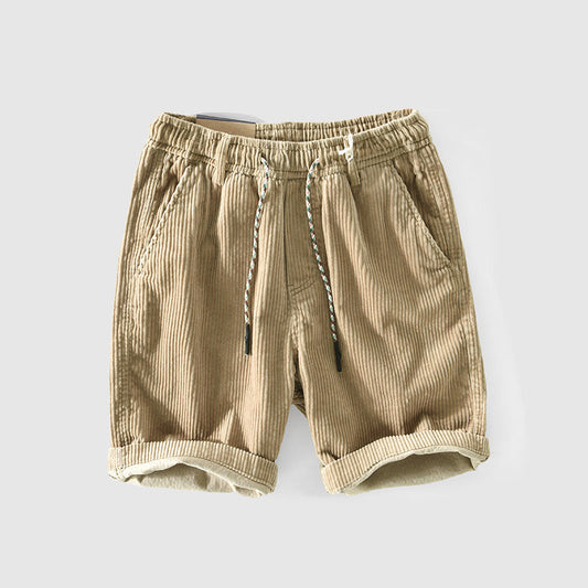  Men’s Corduroy Shorts - Lightweight Breathable - Elastic Waist - Rolled Hem Casual Wear-1