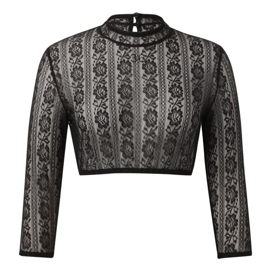 Dirndl blouse made of lace with a stand-up collar and 3/4 sleeves for traditional costumes 1