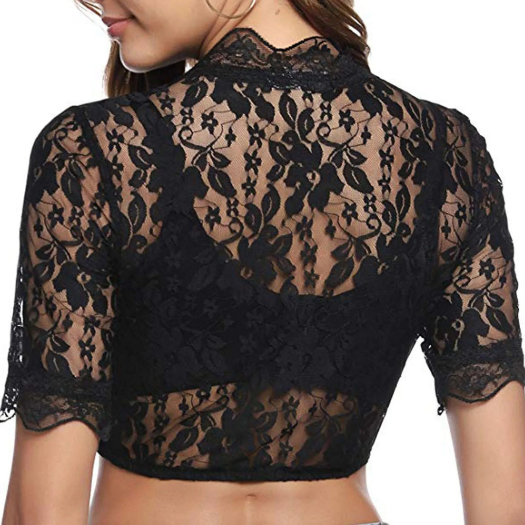 Dirndl blouse made of lace with stand-up collar and half-length sleeves 3