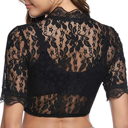 Dirndl blouse made of lace with stand-up collar and half-length sleeves 3