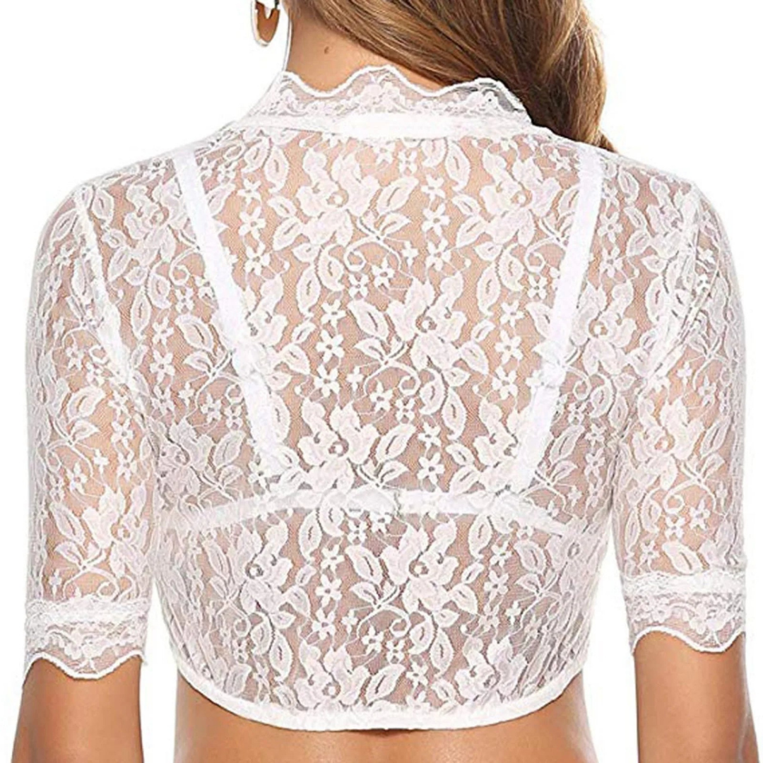 Dirndl blouse made of lace with stand-up collar and half-length sleeves 4
