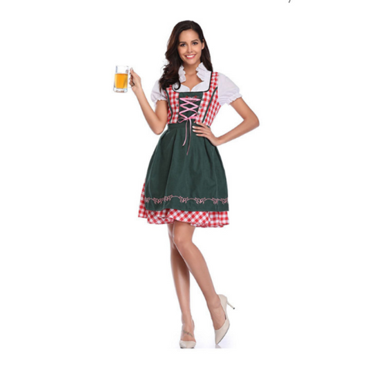 Dirndl dress with check pattern and lacing for Oktoberfest and traditional costume festival 0