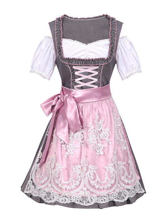 Dirndl dress with embroidered apron and lace-up bodice for Oktoberfest 0
