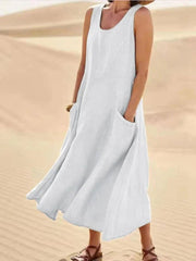  Effortless Chic: Linen Maxi Dress with Convenient Pockets-3