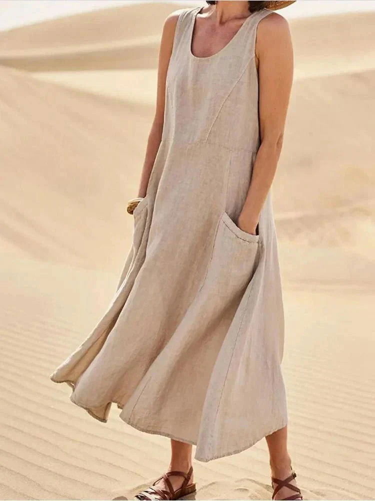  Effortless Chic: Linen Maxi Dress with Convenient Pockets-1