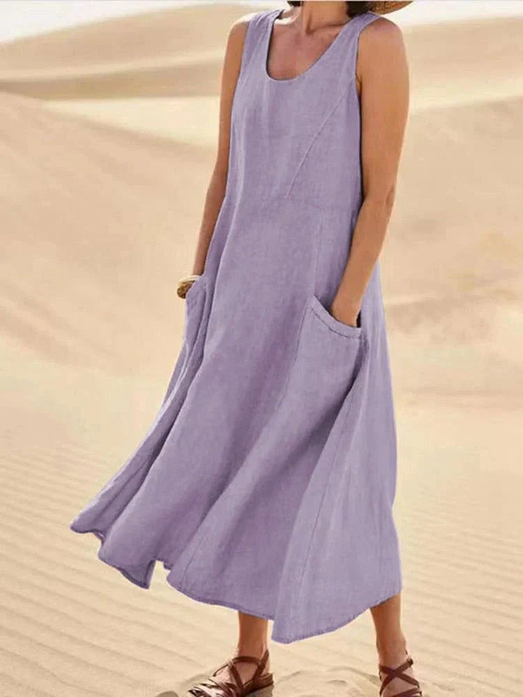  Effortless Chic: Linen Maxi Dress with Convenient Pockets-6