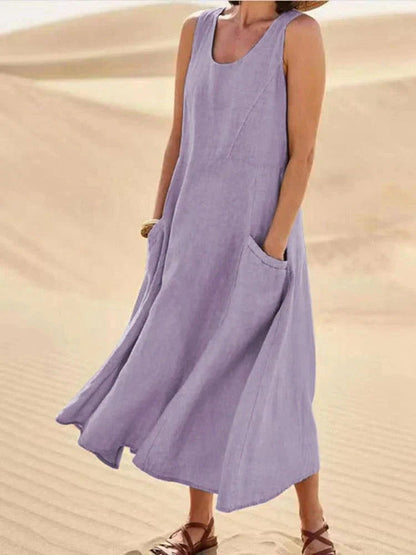  Effortless Chic: Linen Maxi Dress with Convenient Pockets-6