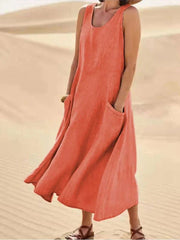  Effortless Chic: Linen Maxi Dress with Convenient Pockets-2