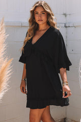  Elegant Black V-Neck Babydoll Mini Dress-3