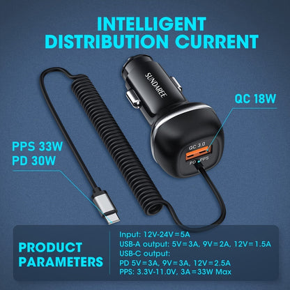 Fast USB-C car charger with 51-W current, 3 ports and QC 3.0 technology for several device charges 4