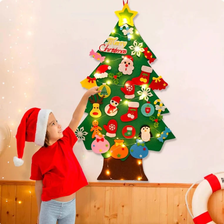 FeltJoy | Decorative Christmas Wall Tree with Hanging Felt Ornaments 2