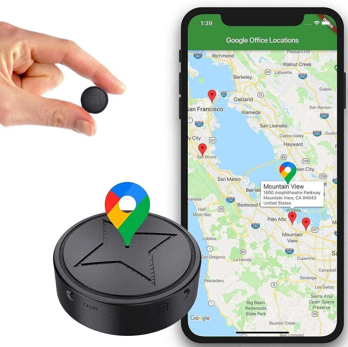 GPS Tracker Magnetic compact-real-time location for vehicles, pets & valuables-USB charging 0