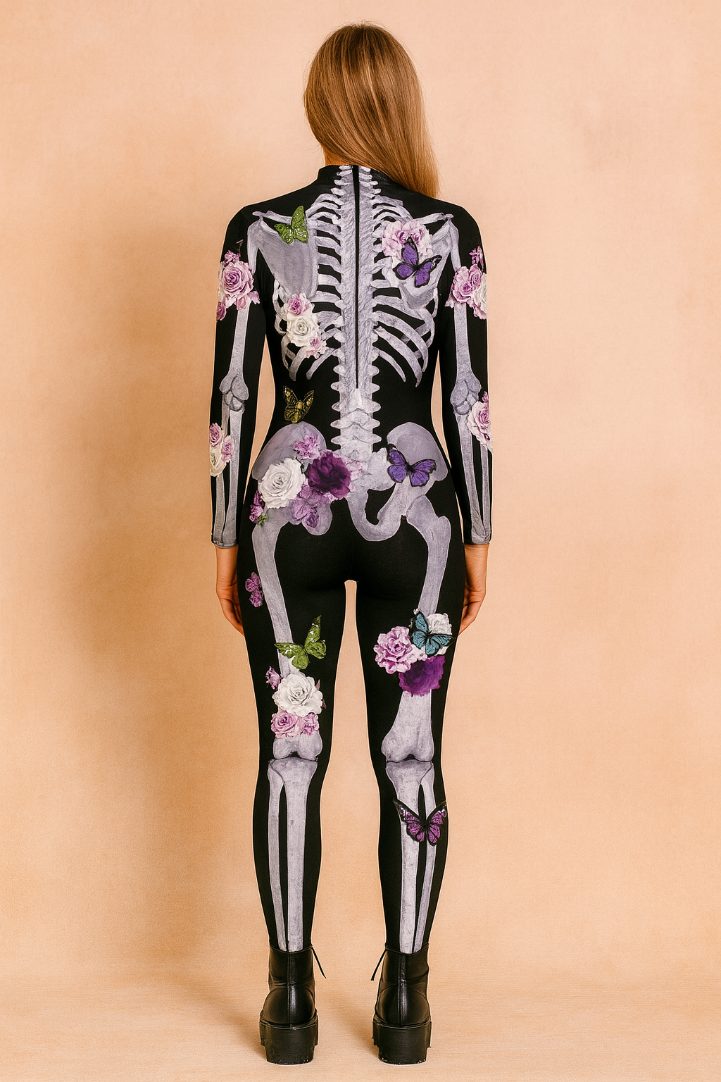 Halloween skeleton jumpsuit with flower and butterfly print 1