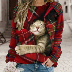 Helgal | Cat Print Christmas Sweater Women's | Warm 1