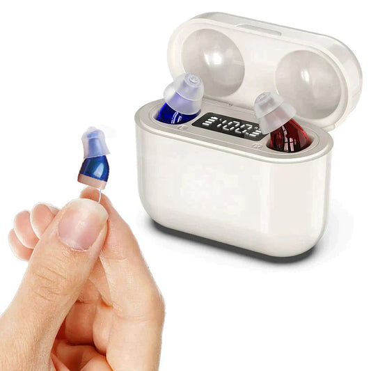 Invisible rechargeable hearing aids with noise reduction - comfortable and discrete design for light to medium -heavy hearing loss 0