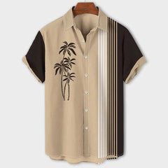 CLAUDE | Color Block Shirt with Palm Pattern for Men-4