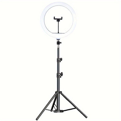 LED ring light with adjustable tripod and telephone holder for selfies and video recording 1