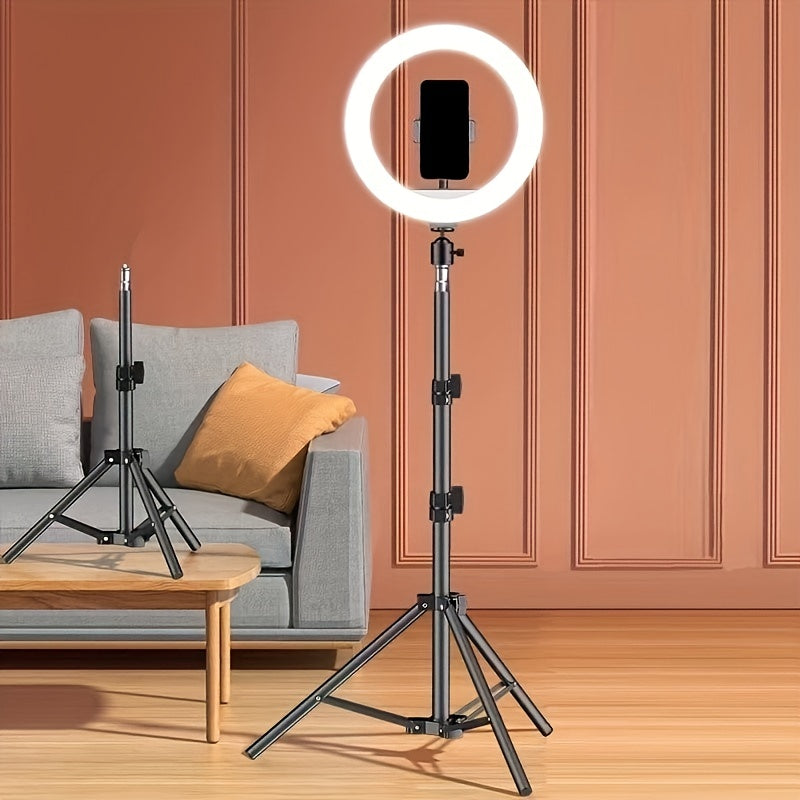 LED ring light with adjustable tripod and telephone holder for selfies and video recording 5