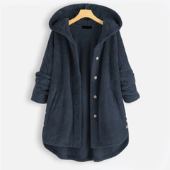Ladies long winter button down jacket | Hood 0