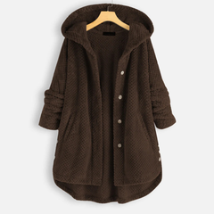 Ladies long winter button down jacket | Hood 3