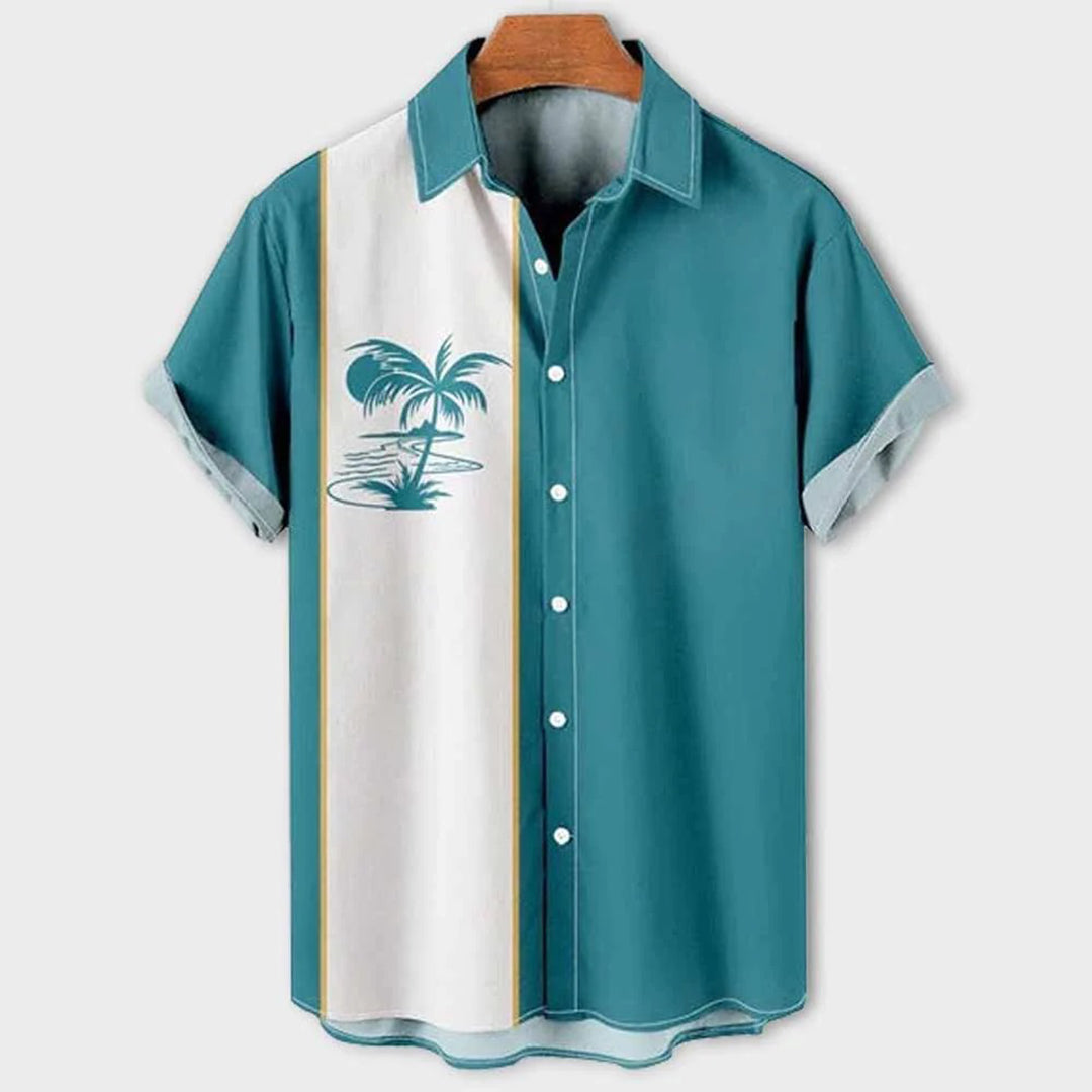CLAUDE | Color Block Shirt with Palm Pattern for Men-5