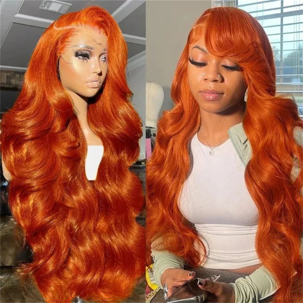 Long Wavy Orange Ginger Red Lace Front Wig 0