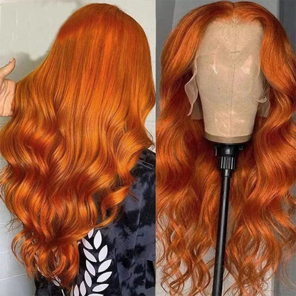 Long Wavy Orange Ginger Red Lace Front Wig 4