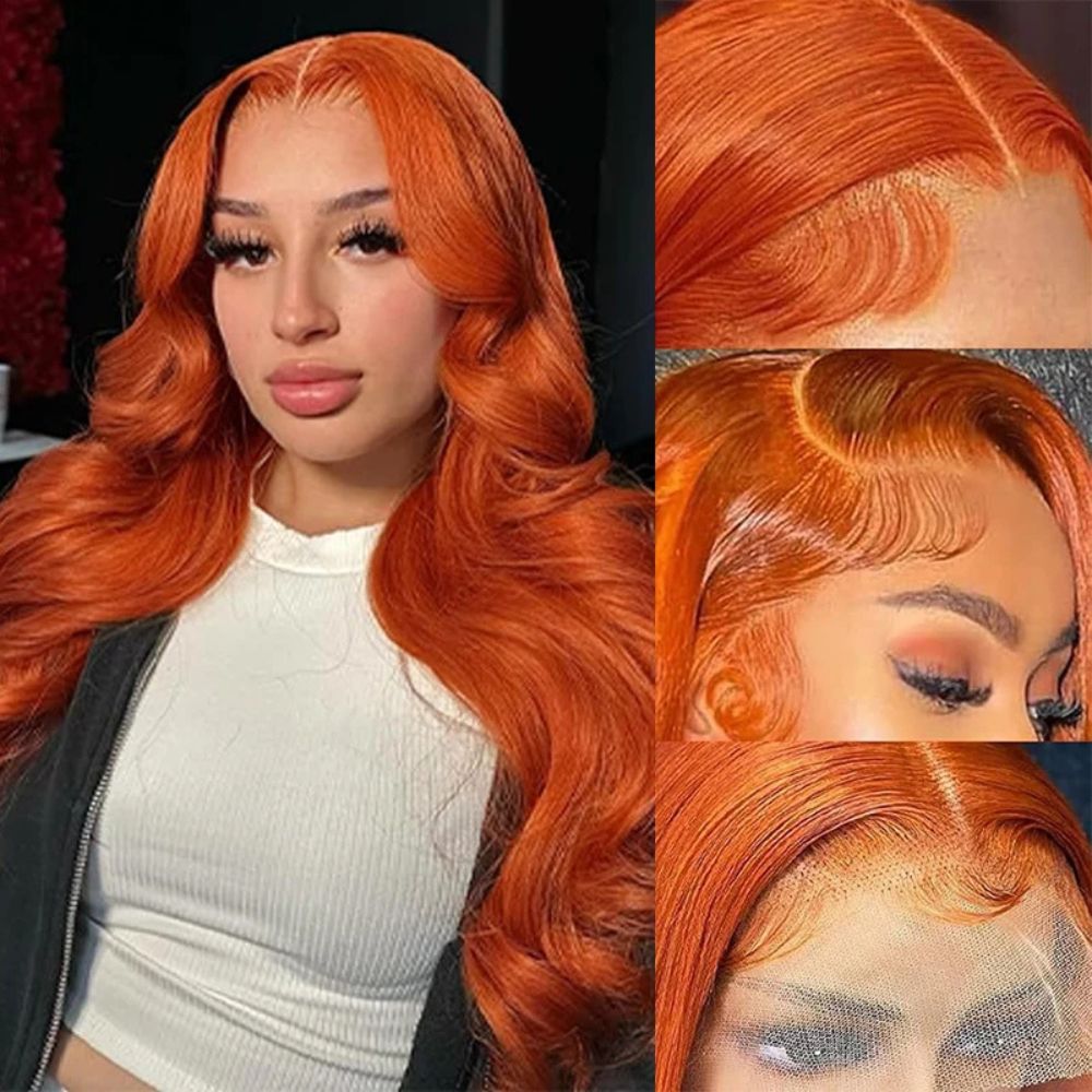 Long Wavy Orange Ginger Red Lace Front Wig 5