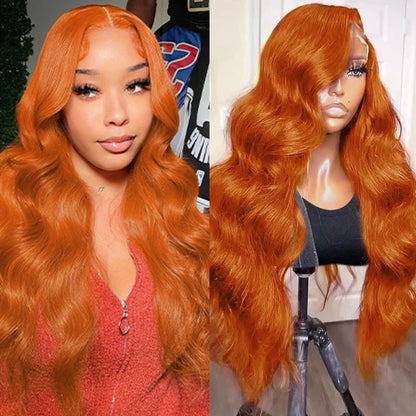 Long Wavy Orange Ginger Red Lace Front Wig 6