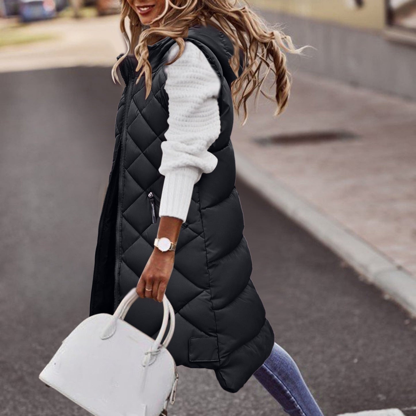 Long hooded vest for women | Winter 2