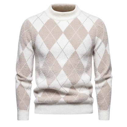 Men’s Argyle Sweater - Crew Neck - Knitted - Long Sleeve - Classic Pattern 0