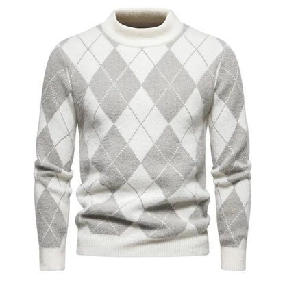 Men’s Argyle Sweater - Crew Neck - Knitted - Long Sleeve - Classic Pattern 1